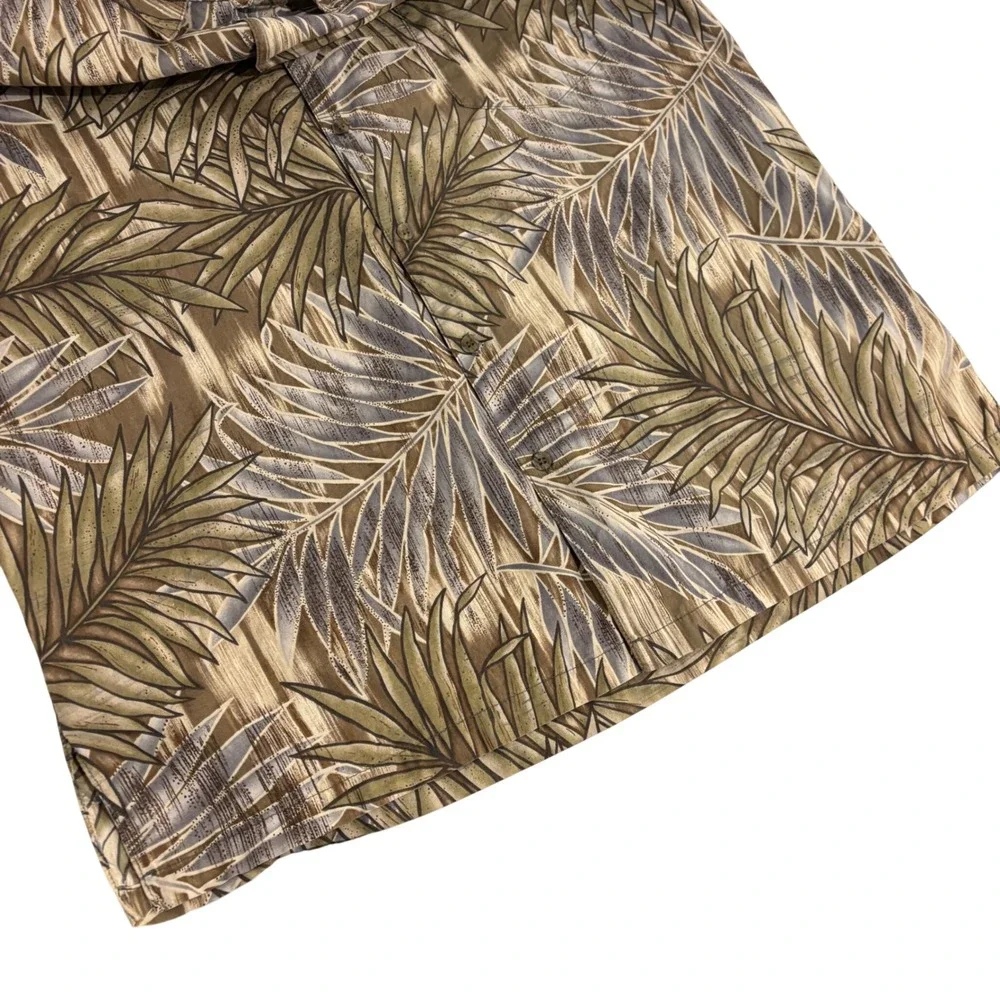 Tori Richard Aloha Shirt Mens XL Brown Palm Leaf Cotton Lawn Made‎ in Hawaii